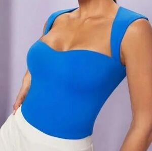 SHEIN Silquee Solid Blue Cut Out Crop Tank Top Size Large